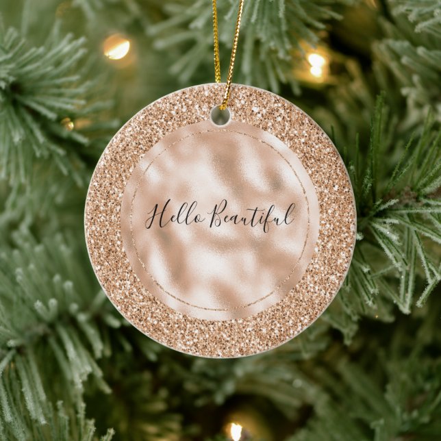 Peach Rosen Blush Gold Glitzer Keramik Ornament (Baum)