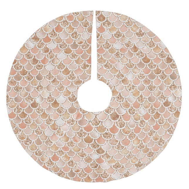 Peach Rosen Blush Gold Glitzer Mermaid Polyester Weihnachtsbaumdecke (Vorderseite)