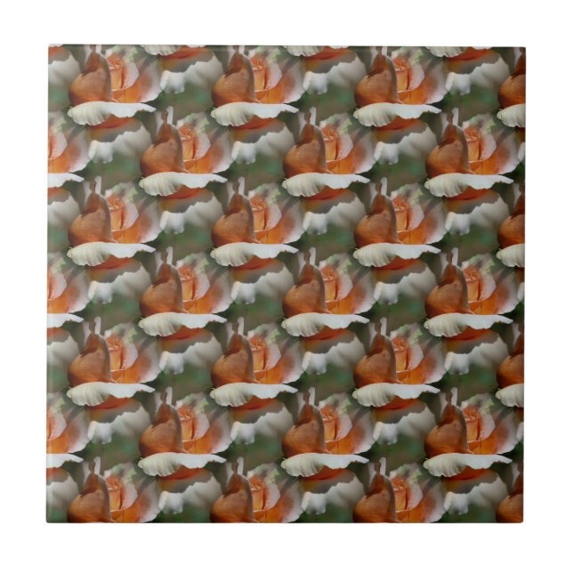 Peach Rosenknospe Floral Art Tile Fliese (Vorderseite)