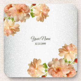 Peach Roses Floral Silver Glitter Wedding Party Getränkeuntersetzer