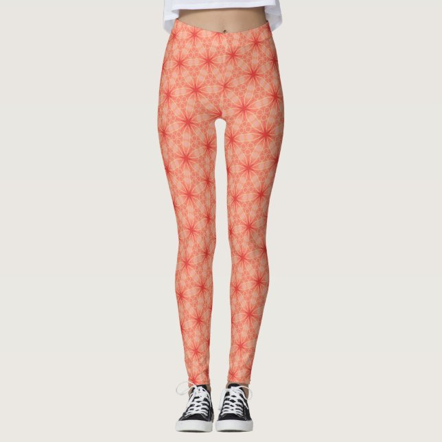 Peach Sacred Geometry Blume of Life Pattern Leggings (Vorderseite)