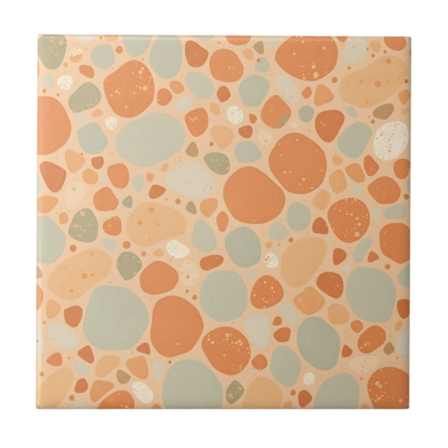 Peach Sage Green Pebble Pattern Abstract Organic  Fliese (Vorderseite)