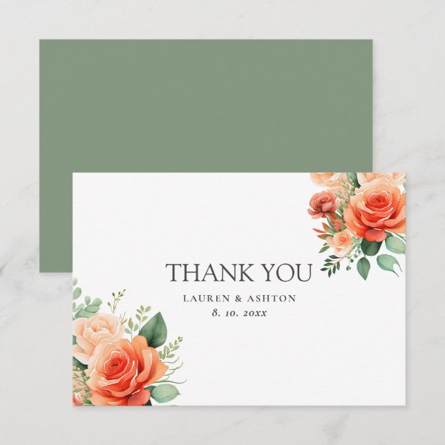 Peach Sage Rose Hochzeit Dankeskarte (Vorne/Hinten)