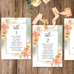 Peach, Sage Seating Plan Cards mit Gästennamen
