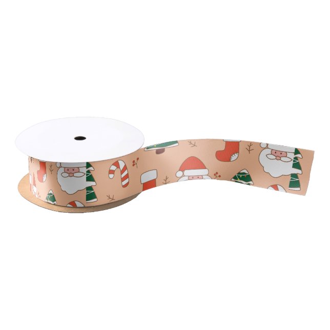 Peach Santa und Candy Cane Satinband (Spule)