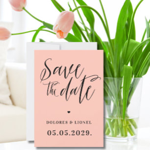 Peach Script Minimalistisch Save the Date Einladun Einladung