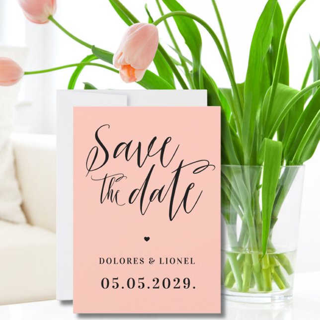 Peach Script Minimalistisch Save the Date Einladun Einladung (Von Creator hochgeladen)