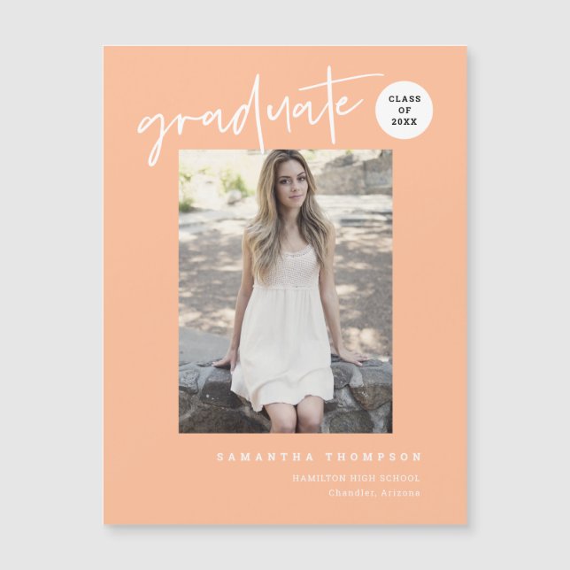Peach Script School Graduate Foto Magnet (Vorderseite)