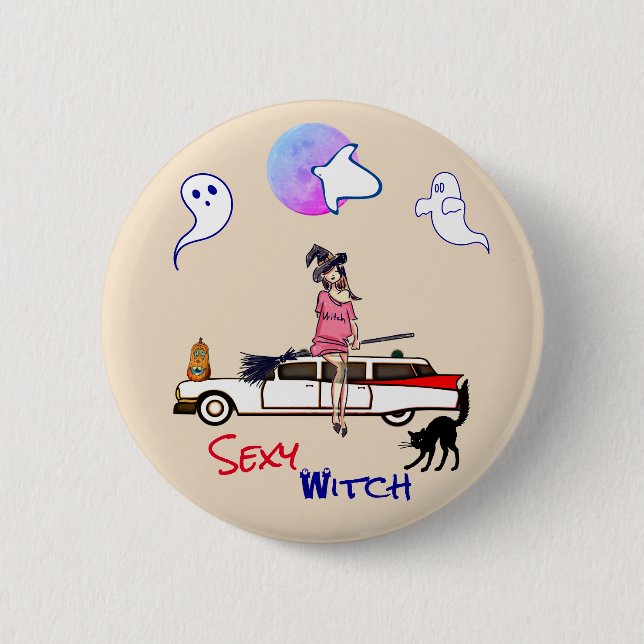 Peach Sexy Hexe Halloween Button (Vorderseite)