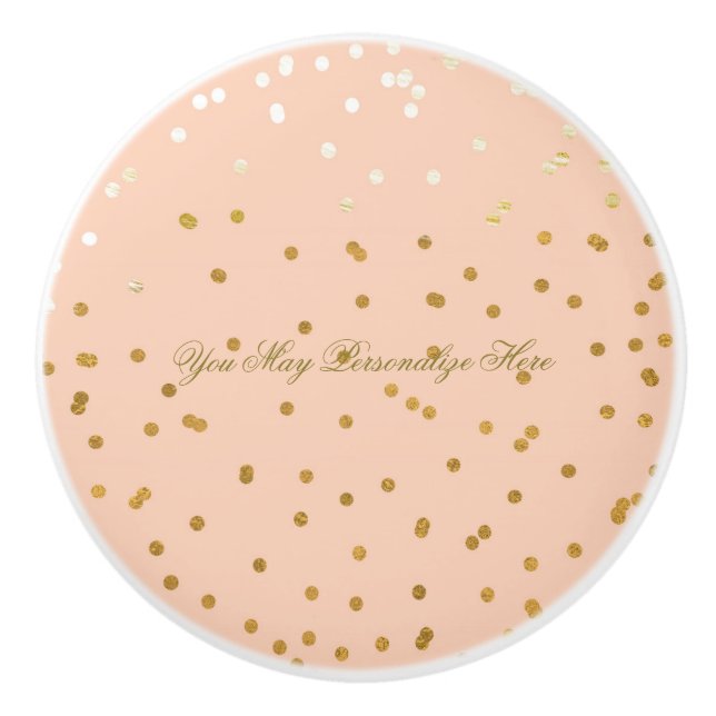 Peach Shiny Gold Imitate Foil Confetti Dots Glam Keramikknauf (Vorderseite)