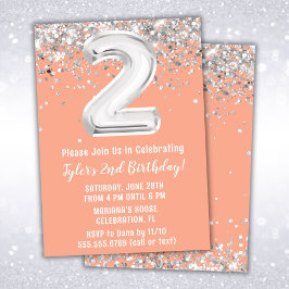 Peach Silver 2. Geburtstag Party Einladung