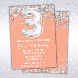 Peach Silver 3. Geburtstagsfeier Party Einladung