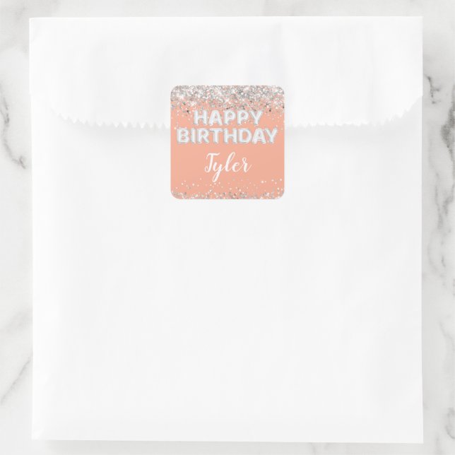 Peach Silver Birthday Party Umschlag Aufkleber (Tasche)