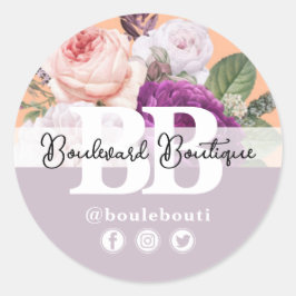 Peach & Silver Vintage Rose Blumenladen Boutique Runder Aufkleber