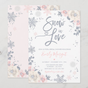Peach & Silver Winter Brautparty Schnee in Liebe Einladung