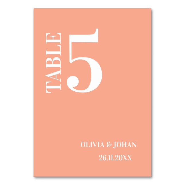 Peach Simple Modern Elegance Wedding Tischnummer (Vorderseite)