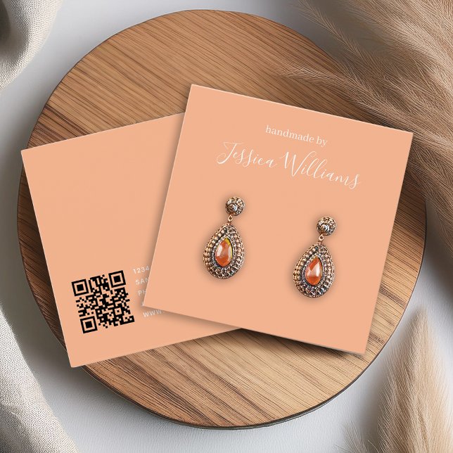 Peach Simple Modern QR Code Earring Display Card (Von Creator hochgeladen)