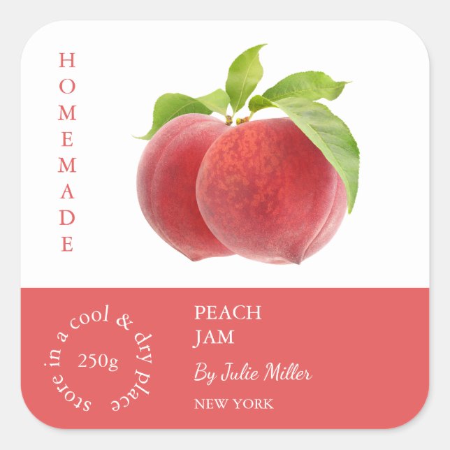 Peach Small Business Label Quadratischer Aufkleber (Vorderseite)