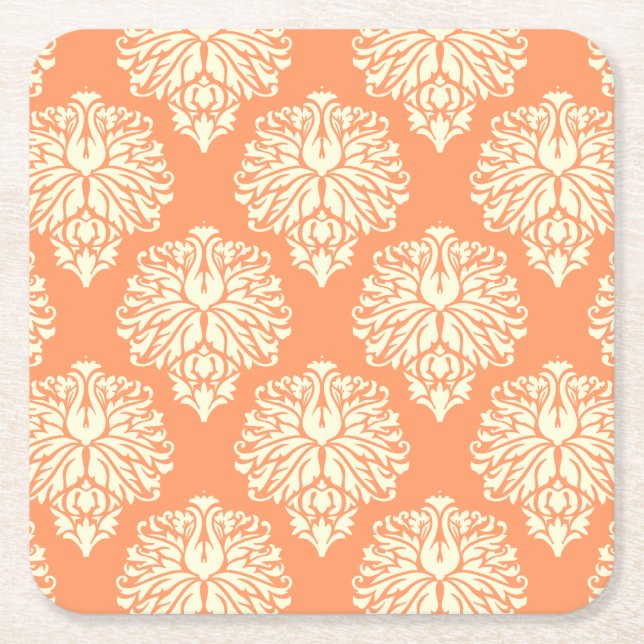 Peach Southern Hütte Damask Rechteckiger Pappuntersetzer (Vorderseite)