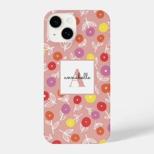 Peach Spring Floral Monogram First name iPhone 14 Hülle