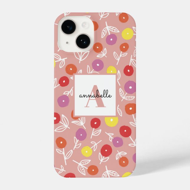 Peach Spring Floral Monogram First name iPhone Hülle (Rückseite)