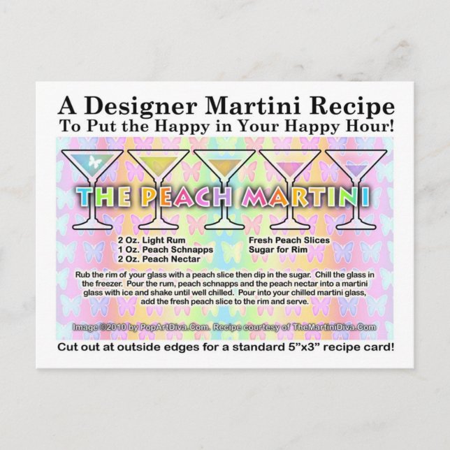 Peach Spring Martini Rezept Card Postkarte (Vorderseite)