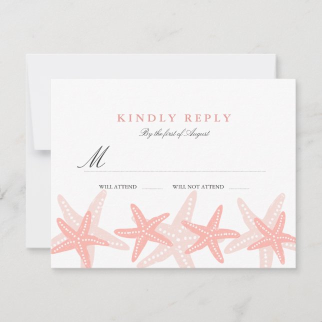 Peach Starfish Beach Wedding UAWG RSVP Karte (Vorderseite)