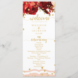 Peach Stripe Floral Gold Confetti Wedding Programm