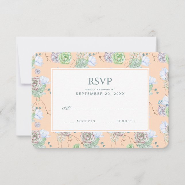 Peach Succules Floral Watercolor - Wedding RSVP (Vorderseite)