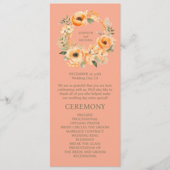 Peach Summer Wedemony Program Programm (Vorderseite)