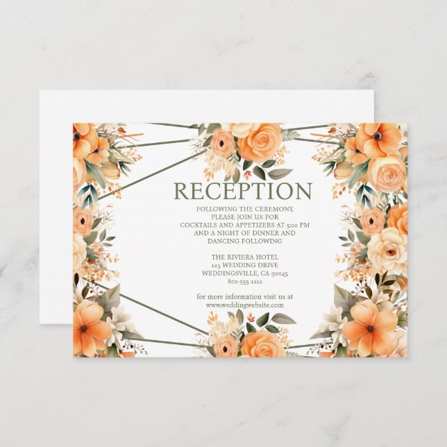 Peach Summer Wedeption Enclosure Card Begleitkarte (Vorne/Hinten)