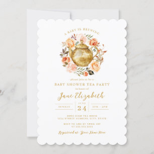 Peach Tee Party Ein Baby wird Baby Brauen Babydusc Einladung