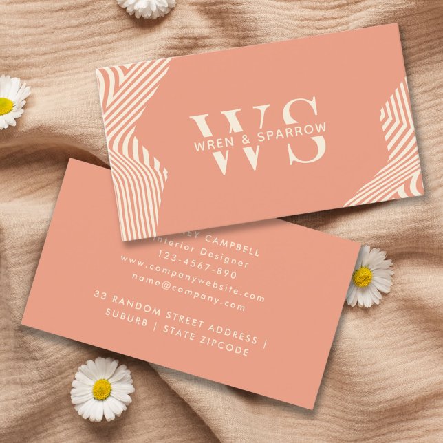 Peach Terracotta Abstrakt Classic Monogram Modern Visitenkarte (Peach Terracotta Abstract Classy Monogram Modern Business Card )