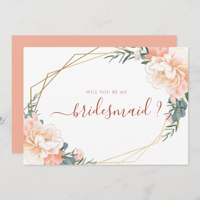 Peach Terracotta Gold werden Sie meine Bridesmaid Einladung (Vorne/Hinten)