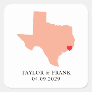 Peach Texas Wedding Quadratischer Aufkleber
