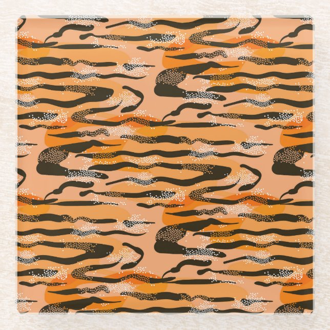 Peach Tiger Stripe Muster Glasuntersetzer (Vorderseite)