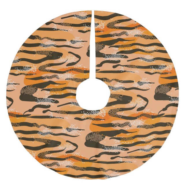 Peach Tiger Stripe Muster Polyester Weihnachtsbaumdecke (Vorderseite)