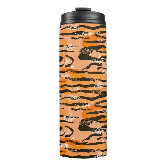 Peach Tiger Stripe Muster Thermosbecher (Vorderseite)