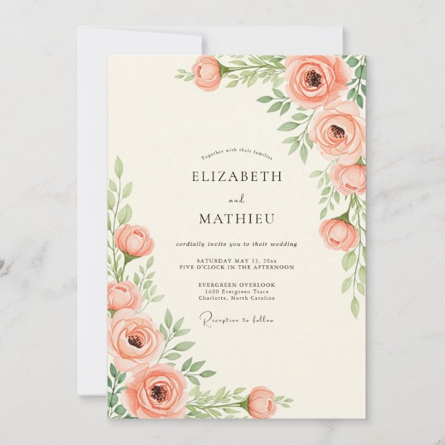 Peach Tranquil Spring Wedding Einladung (Vorderseite)