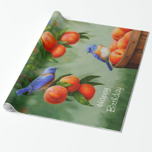 Peach Tree and Western Bluebirds Geschenkpapier
