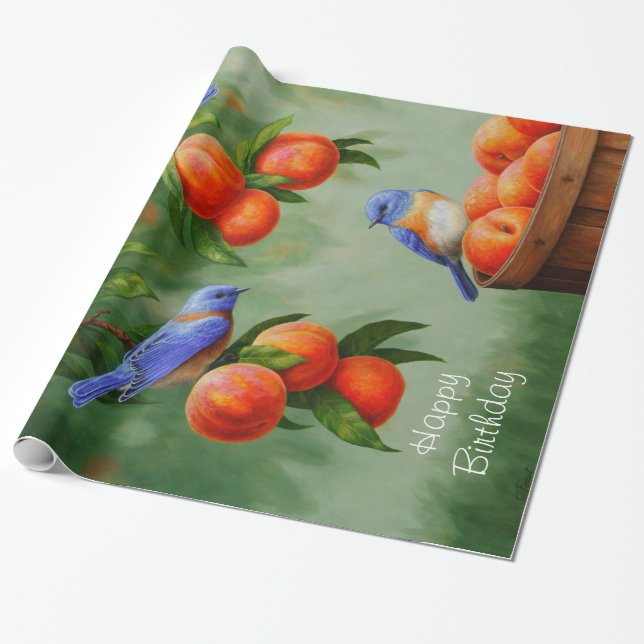 Peach Tree and Western Bluebirds Geschenkpapier (Ungerollt)