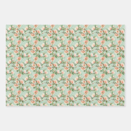 Peach Tree Blume Blumenblätter Botanisches Blossom Geschenkpapier Set