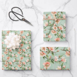 Peach Tree Blume Blumenblätter Botanisches Blossom Geschenkpapier Set