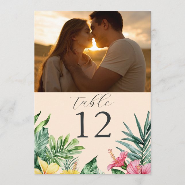 Peach Tropical Floral Foto Tischnummer (Vorderseite)