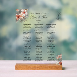 Peach Tropical Florals Elegante Hochzeitssitze Acrylschild