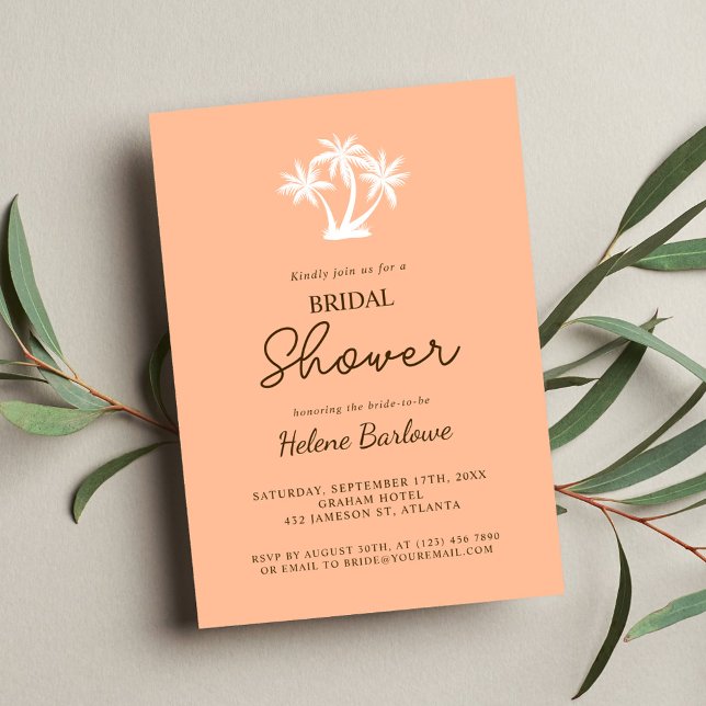 Peach Tropical Modern Minimalistisches Brautparty Einladung (Peach Tropical Modern Minimalist Bridal Shower Invitation)