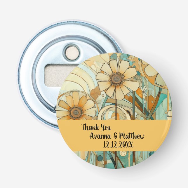 Peach und Beige Floral Abstrakt Flaschenöffner (Vorderseite)