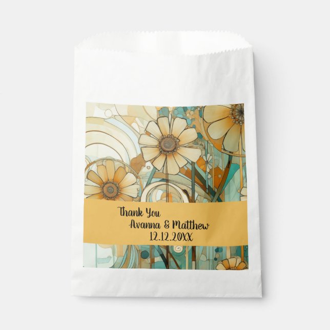 Peach und Beige Floral Abstrakt Geschenktütchen (Vorderseite)