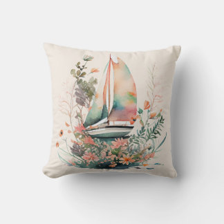 Peach und Black Sailboat Blumenwirbel Kissen
