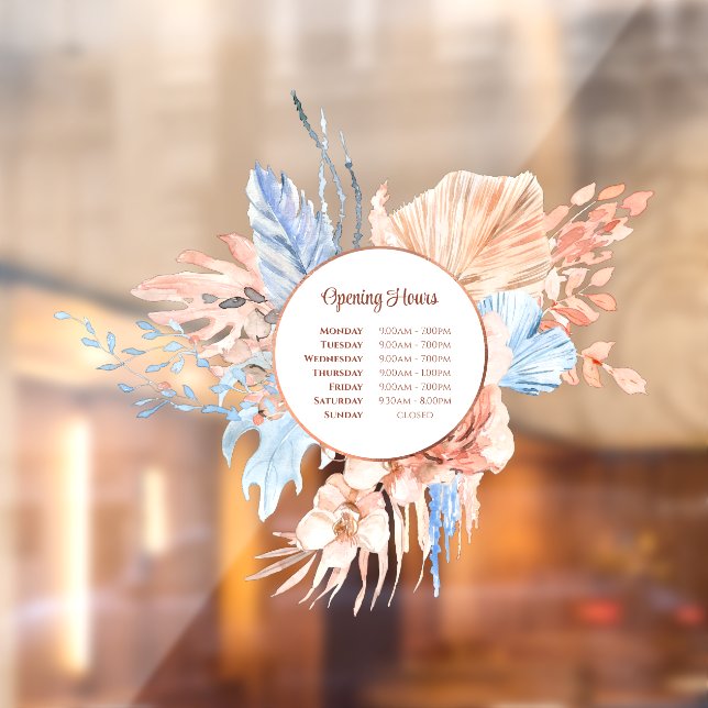 Peach und Blue Bouquet Öffnungszeiten Fensteraufkleber (Blatt 2)